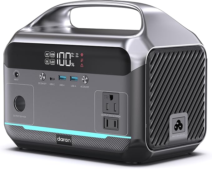 Portable Power Station 600W (1200W Peak), 288Wh (90,000mAh) LFP Battery Solar Generator, 2hrs Fast