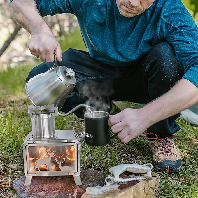Portable Outdoor Camping Stove for Backpacking BBQ Hiking Picnic Cooking Stainless Steel Fire