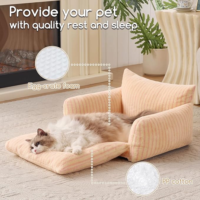 Hollypet Cat Bed Fluffy Plush Mutifuctional Double-Layer Soft Pet Couch Orthopedic Sofa Nest Beds