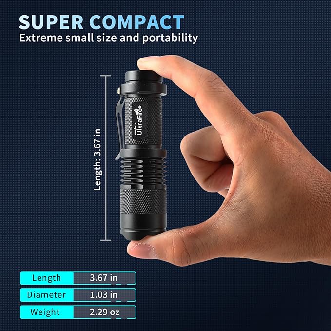 ULTRAFIRE 5 Pack SK68 Tactical and Small Flashlights,7w 3-Mode Pocket Torch Adjustable Focus Zoom