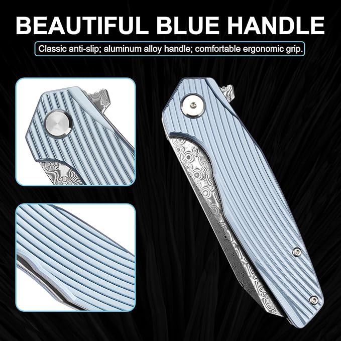 Damascus Pocket Knife 3.46" Damascus Steel Blade EDC Pocket Knives & Folding Knives for Men Women