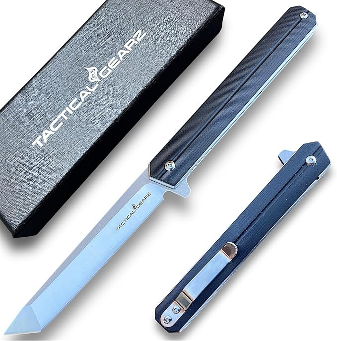 TACTICAL GEARZ Pocket Knife for EDC, G10 Handle, D2 Steel Tanto Blade, Includes Sheath (Oris)