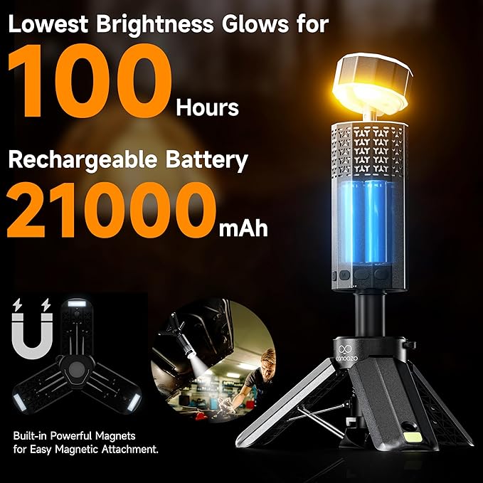 Rechargeable 21000mAh Camping Light, Telescopic Camping Lights, Collapsible Magnetic Camping