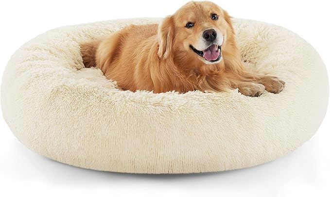 Bedsure Calming Dog Bed for Extra Large Dogs - Donut Washable Large Pet Bed, Anti-Slip Round Fluffy