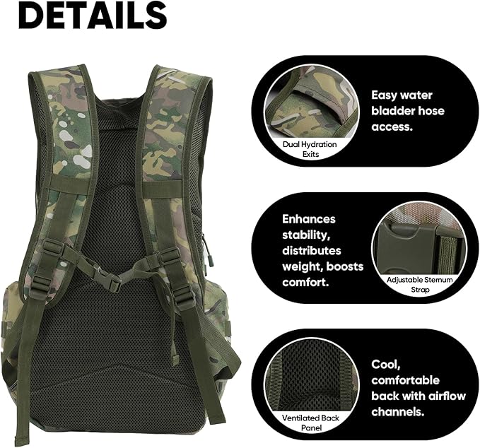 35L Tactical Backpack for Men, MOLLE Military Bug Out Bag, Waterproof Rucksack for Hiking with