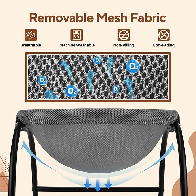 Raised Cat Hammock Bed, Standing Cat Cot with Washable Mesh, Pet Bed for for Kittens, 17.1 x 17 x