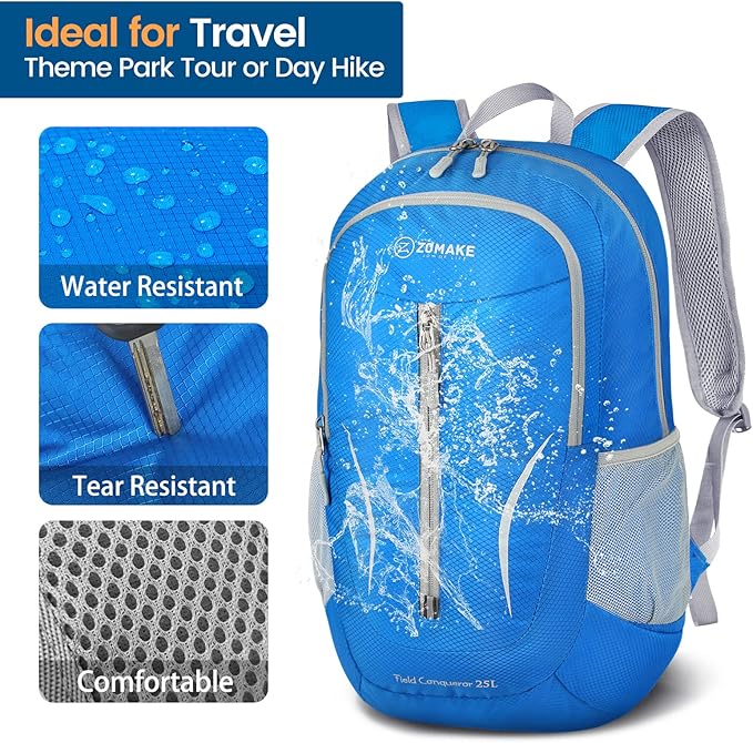 ZOMAKE Ultra Lightweight Packable Backpack 25L, Foldable Hiking Backpacks Water Resistant Small