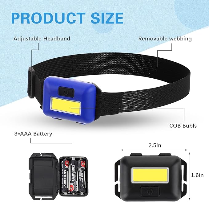 Treela 30 Pieces Led Headlamp Flashlight Outdoor Head Lamp Adjustable Headband Flashlights with 3