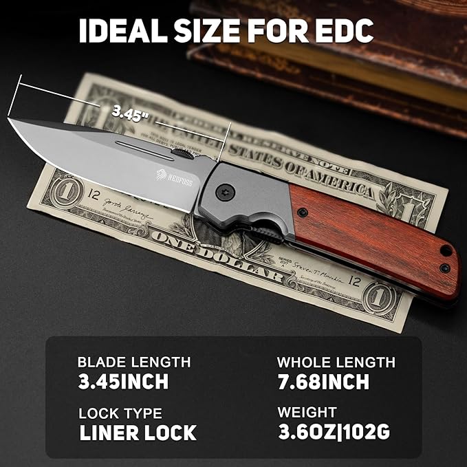 NedFoss DA52 Pocket Knife for Men, 3.5" Compact EDC Knife, Lightweight Camping Folding Knife with