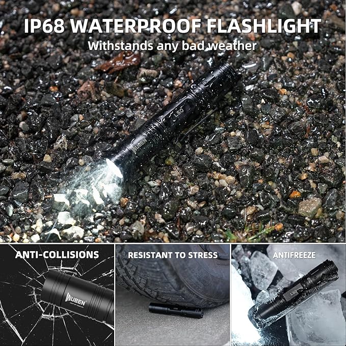WUBEN L50 Tactical Flashlight, 1200 High Lumens Flashlight Rechargeable, LED Flash Light IP68