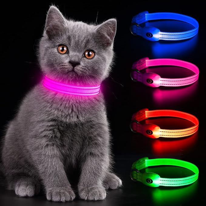 YFbrite Light up Dog Collars for Night Walking, Rechargeable LED Cat Collar, Comfortable Adjustable