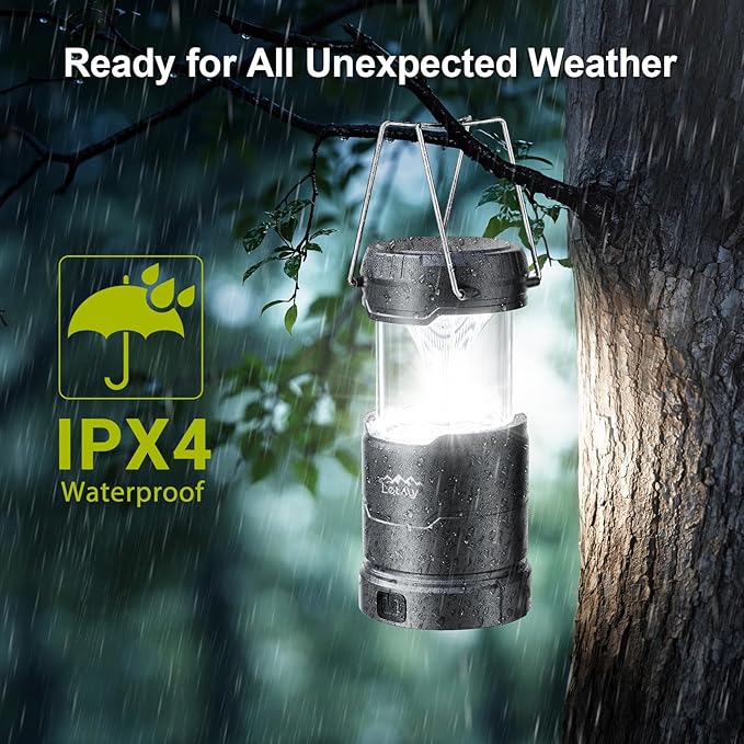 LETMY LED Camping Lantern for Power Outages, 3 Color Modes & Dimmable Battery Powered Lantern, IPX4