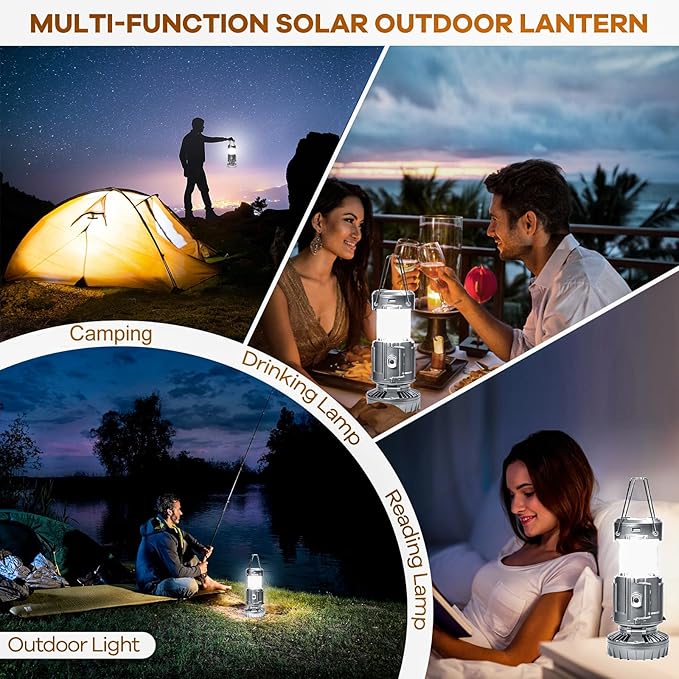 Camping Lanterns with Fan,Solar Camping Fan Charging for Phone, Rechargeable LED Lanterns Camping