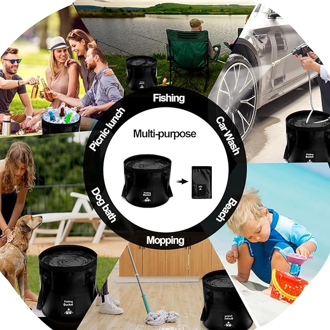 Collapsible Bucket with Handle, Lightweight Folding Water Container, Portable Collapsible Bucket