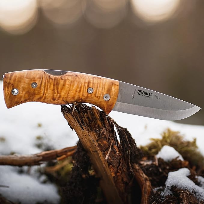 HELLE Knives - Nipa - Mid-Size Folding Knife - 2.72" Stainless Steel Blade with Hand-Sanded Curly