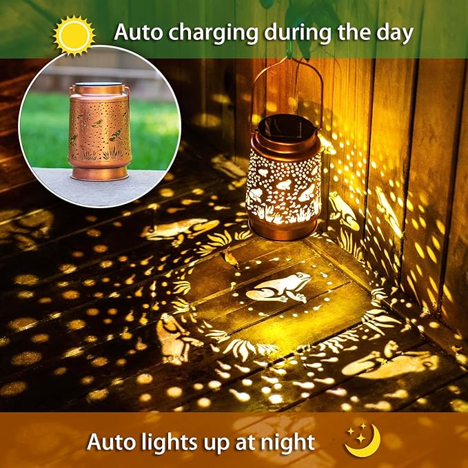 Frog Solar Lanterns Outdoor Waterproof Hanging Solar Lights Frog Gifts for Women Men Metal