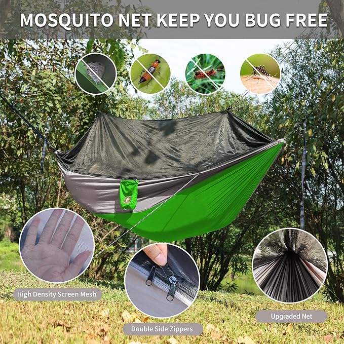 Camping Hammock with Net,Travel Portable Lightweight Hammocks with Tree Straps and Solid D-Shape