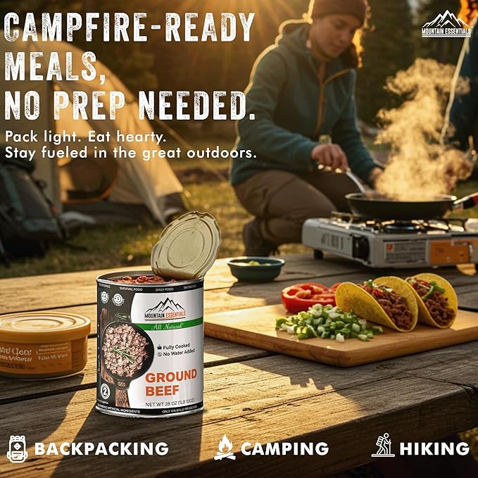 MOUNTAIN ESSENTIALS All Natural Canned Ground Beef 28 Oz – Fully Cooked, Ready to Eat Hamburger
