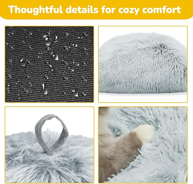 CATISM Cat Beds for Indoor Cats 2 in 1 Cat Bed Cave Machine Washable Fluffy Cat Cave Bed Foldable