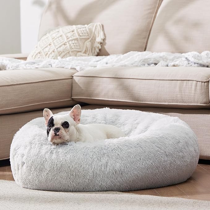 Bedsure Calming Dog Bed for Medium Dogs - Donut Washable Medium Pet Bed, 30 inches Anti-Slip Round