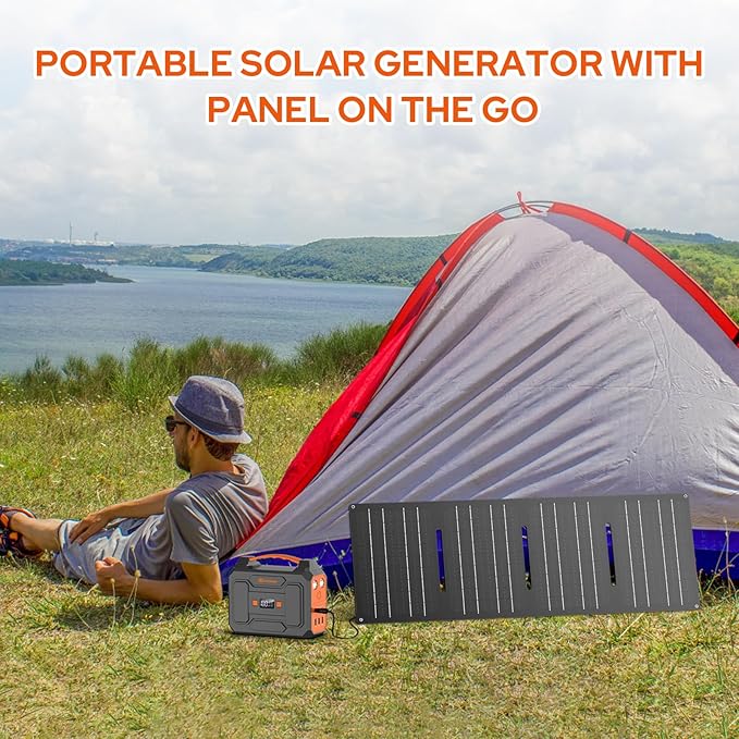 Portable Power Station with Foldable 40W Solar Panel, 100W Solar Powered Generator with Panels,110V