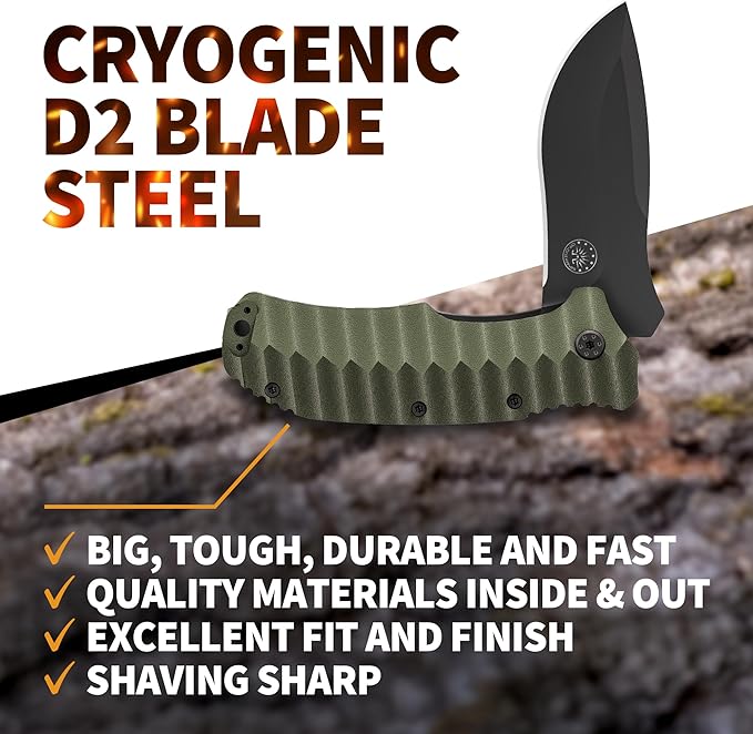 Off-Grid Knives - Rapid Fire Ranger, Camping & Hunting Knife, Cryo D2 Blade Steel with Olive Drab