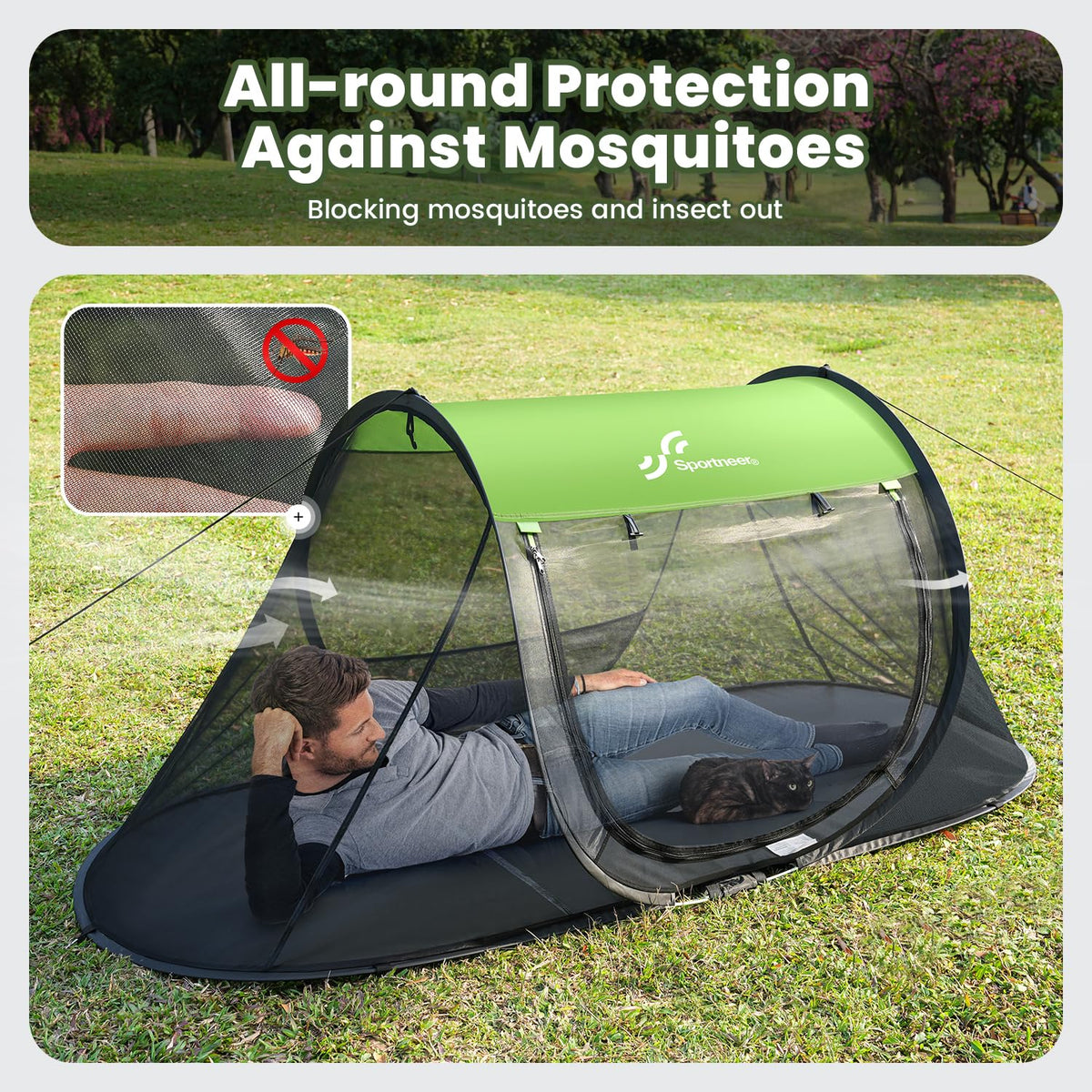 Sportneer Pop-Up Mosquito Net Tent, Instant Setup Camping Shelter for Cot or Ground, Breathable