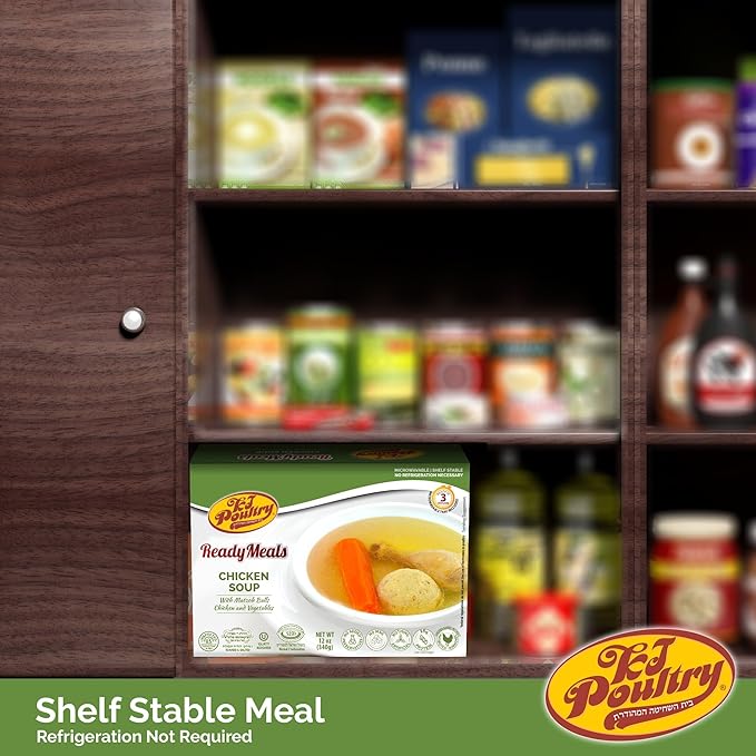 KJ Poultry Kosher Ready Meals - Matza Ball Chicken Soup & Vegetables, CHOMETZ NOT for PASSOVER, MRE