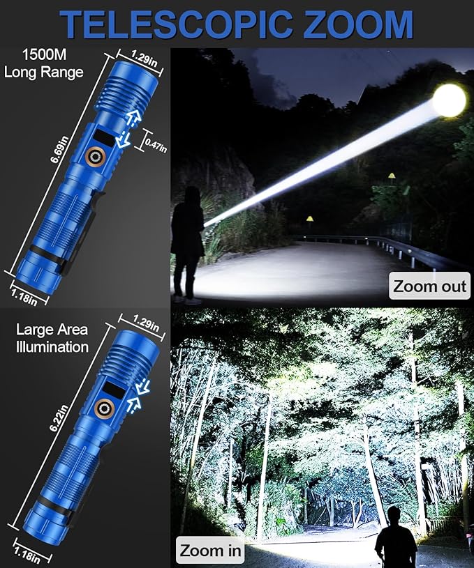 Rechargeable Flashlight High Lumens- Super Bright Magnetic Flash Light with Power Digital Display
