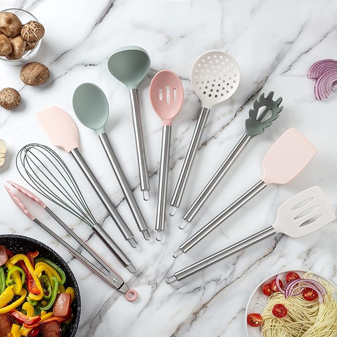 COOK WITH COLOR Silicone Cooking Utensils, Kitchen Utensil Set, Easy to Clean Silicone Kitchen
