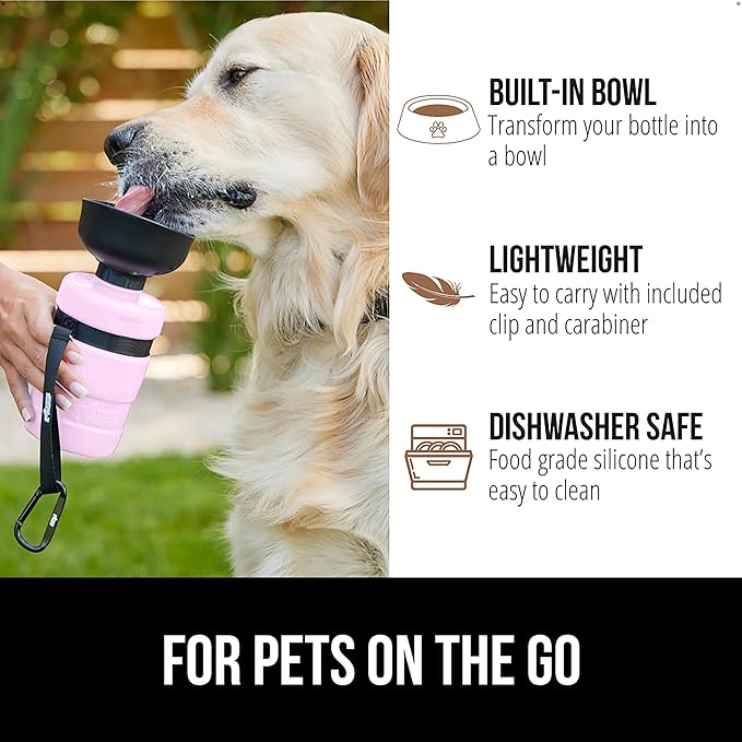 GORILLA GRIP Dog Water Bottle, Portable Water Bowl Dispenser for Dogs, 20 oz Leak Proof Pet Travel