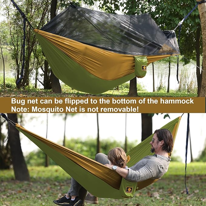 Camping Hammock with Net,Portable Lightweight Double Hammocks with Tree Straps and Solid D-Shape