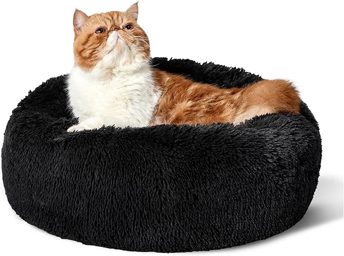 Bedsure Calming Cat Beds for Indoor Cats - Small Cat Bed Washable 20 inches, Anti-Slip Round Fluffy