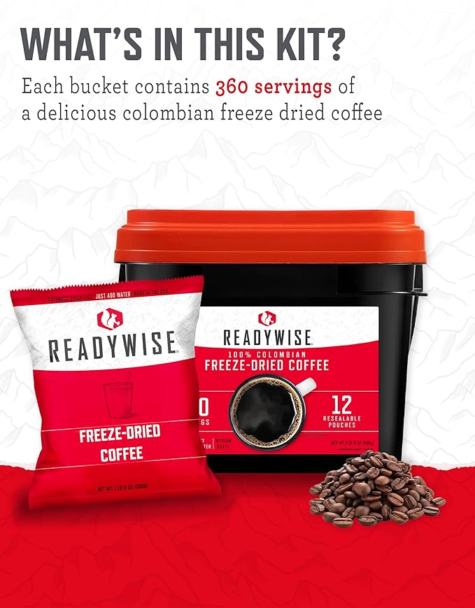 ReadyWise Emergency Food Supply - 360 Servings Freeze Dried Coffee Bucket, Survival Food, Instant