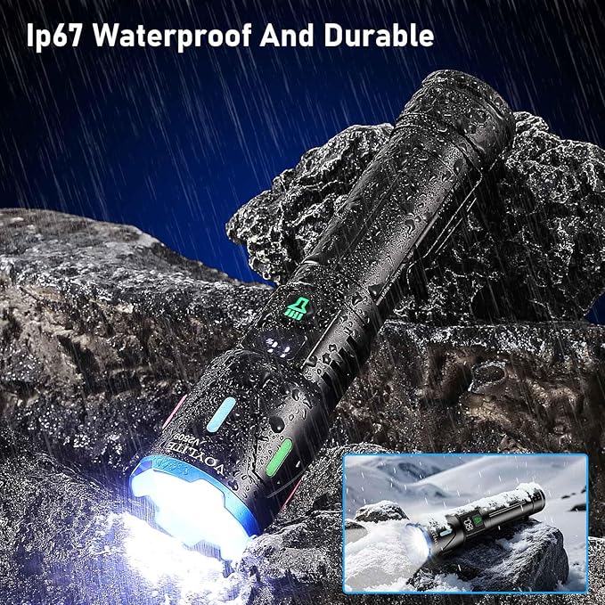 Flashlight High Lumens - 10000 Lumen, Rechargeable 5000mAh with LCD Power Display, IPX7 Waterproof