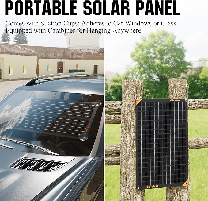 SUNAPEX 30W 12V Solar Panel Battery Charger Maintainer, Portable Waterproof Solar Trickle Charger
