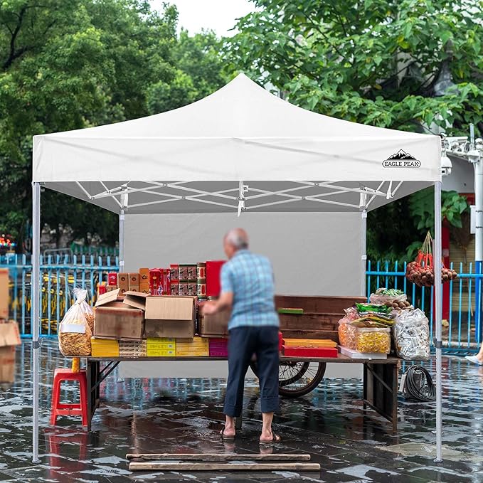 EAGLE PEAK 10x10 Heavy Duty Pop up Commercial Canopy Tent with One Removable Sidewall, Instant Sun