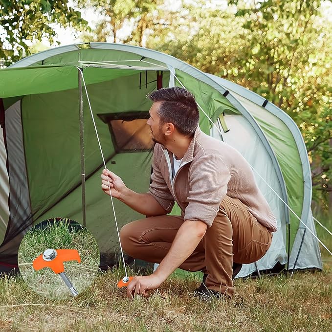 Hicarer 20 Pcs 20 Pcs 8'' Screw in Tent Stakes Heavy Duty Ground Metal Stakes for Inflatables with