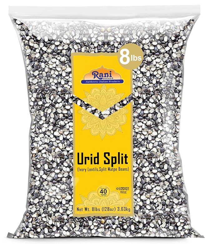 Rani Urid/Urad Split Chilka (Split Matpe Beans with Skin) Indian Lentils 128oz (8lbs) 3.63kg Bulk ~