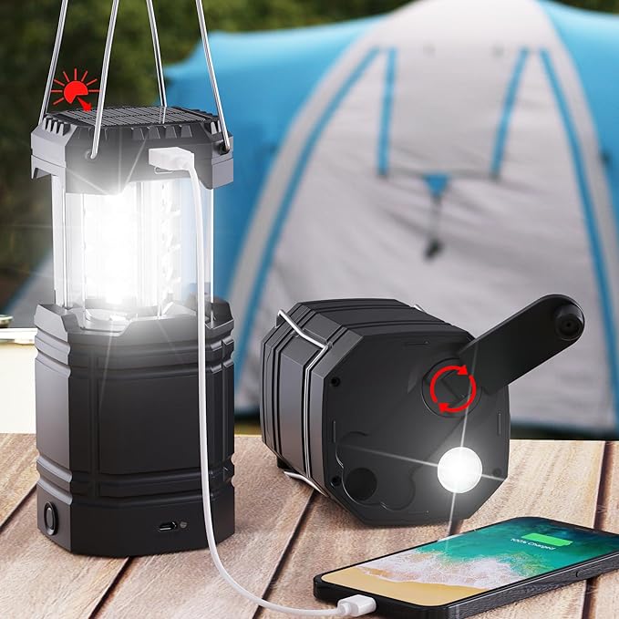 3000mAh Large Capacity Hand Crank Solar Camping Lantern, Portable Ultra Bright LED Torch, 23-26