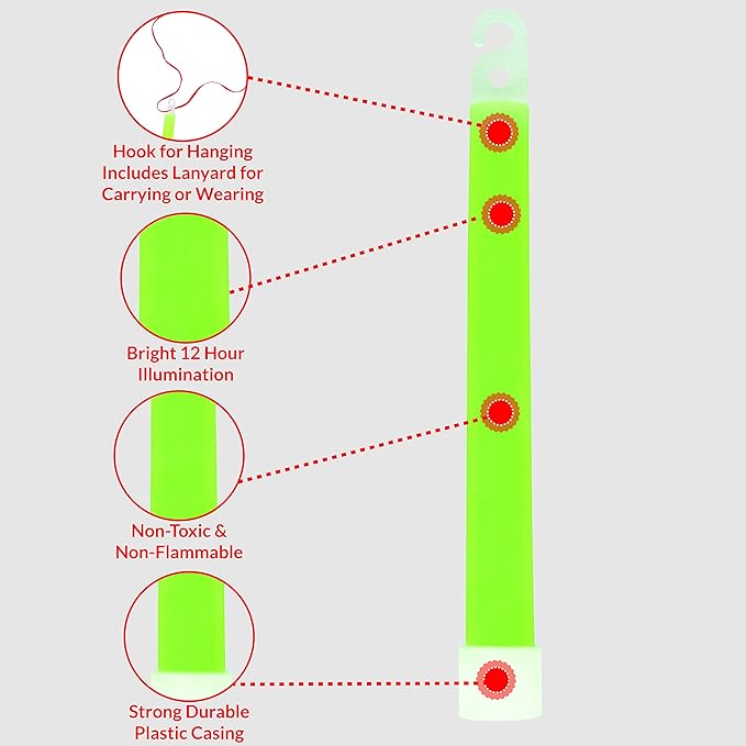 MediTac Green Glow Stick - Bright 6" Snap Sticks with 12 Hour Duration (24 Pack)