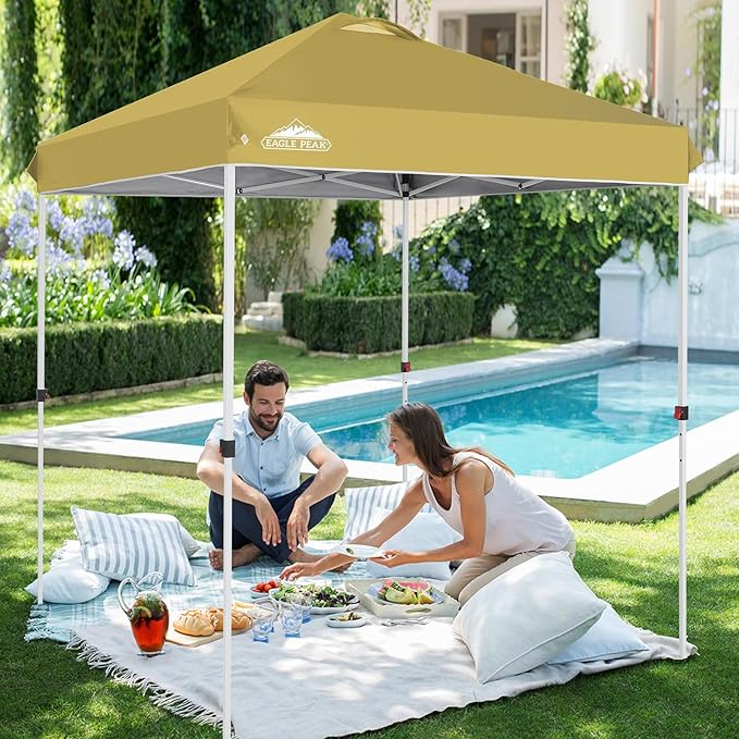 EAGLE PEAK Pop Up Canopy Tent with Wheeled Carry Bag, 8 Stakes, 4 Ropes, Easy Set Up Tent Canopy