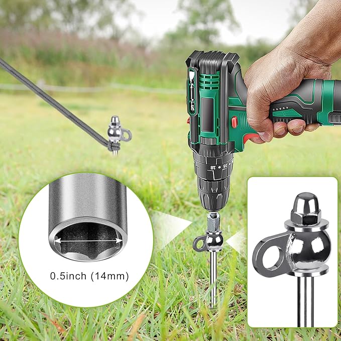4 Pack Tent Stakes, 16 Inch Heavy Duty Ground Anchors, Full Welding, Easy to Screw in and Reusable