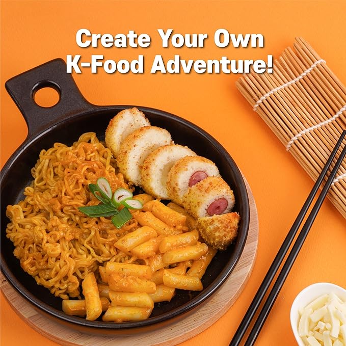 KINIKORA Premium Instant Rabokki Cup - Cheese Flavor, 2 Cups, Korean Ramen & Tteokbokki, Quick and