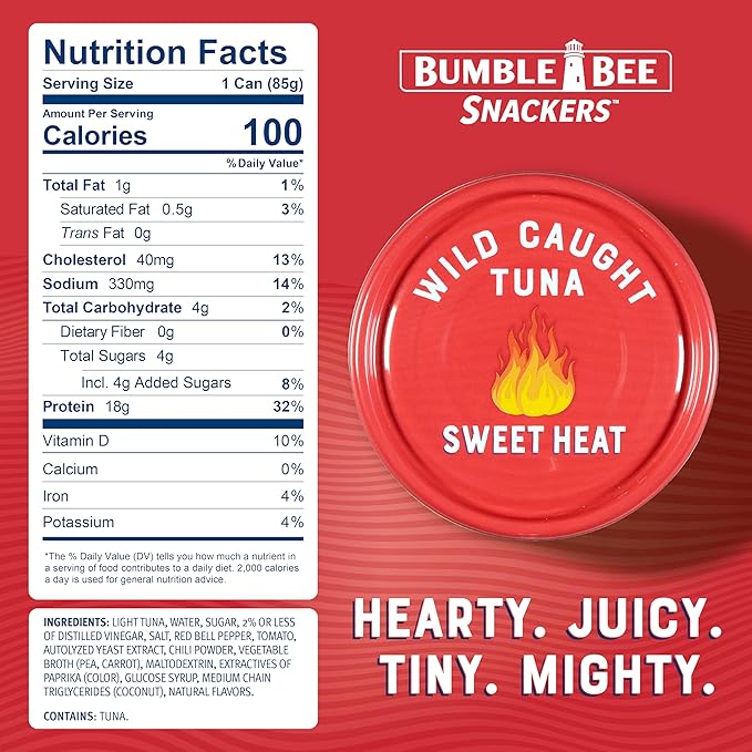 Bumble Bee Snackers - Sweet Heat Tuna, 3 oz Easy Open Can - 18g Protein per Serving - Wild Caught