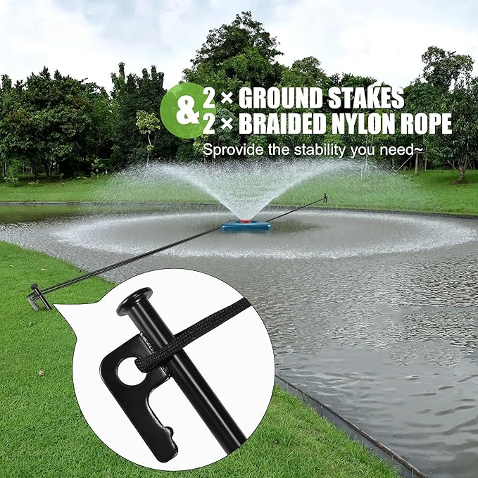 Goldlife Pond Fountain Aerator Fixing Accessories - 2×Metal Ground Stakes with 2×101ft Braided