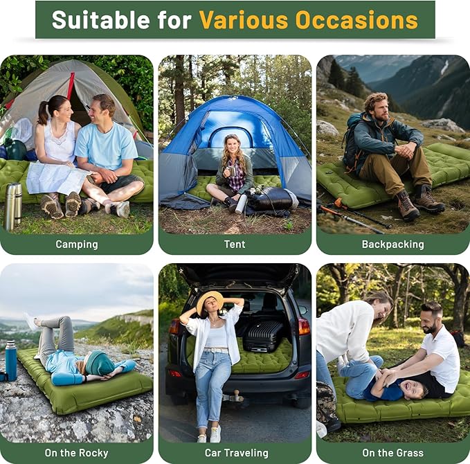 Sleeping Pad for Camping, 6" Extra Thick Camping Sleeping Pad with Pillows & Built-in Foot Pump
