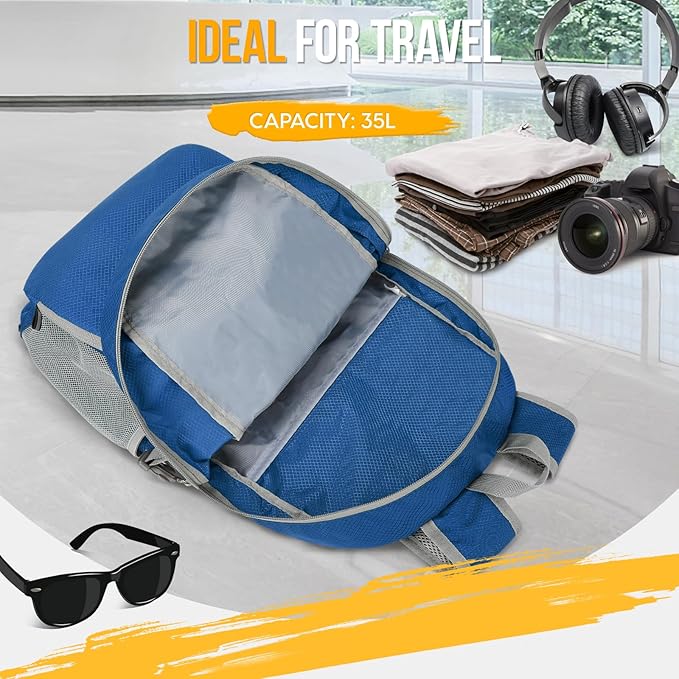 ZOMAKE Lightweight Packable Backpack 35L, Light Foldable Backpacks Water Resistant Collapsible