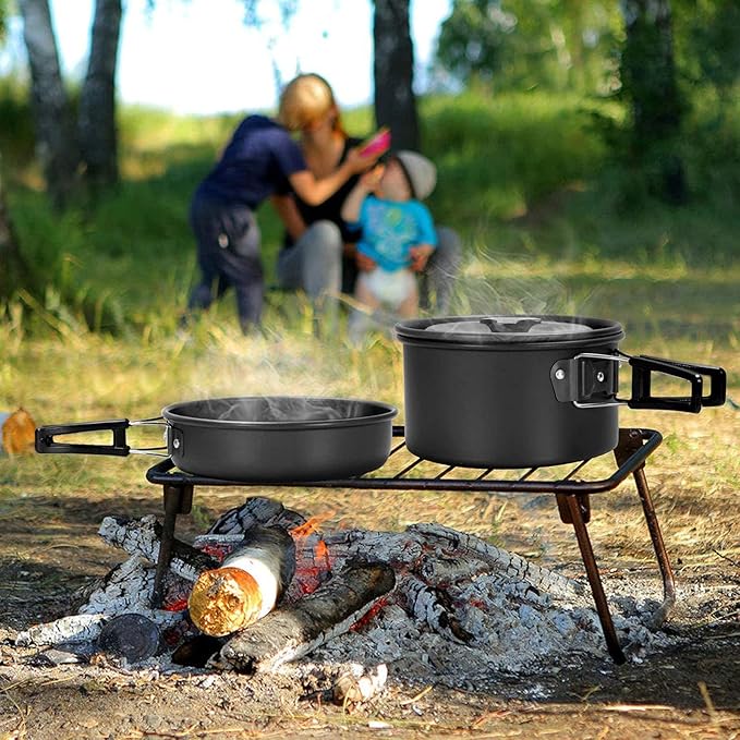 Peidesi 15pcs Camping Cookware Mess Kit,Portable Non-Stick Aluminum Alloy Cookware,Kettle Pot