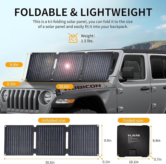 30W Portable Solar Panel,Foldable Solar Panels Charger for Camping Hiking Outdoor,IP65 ETFE